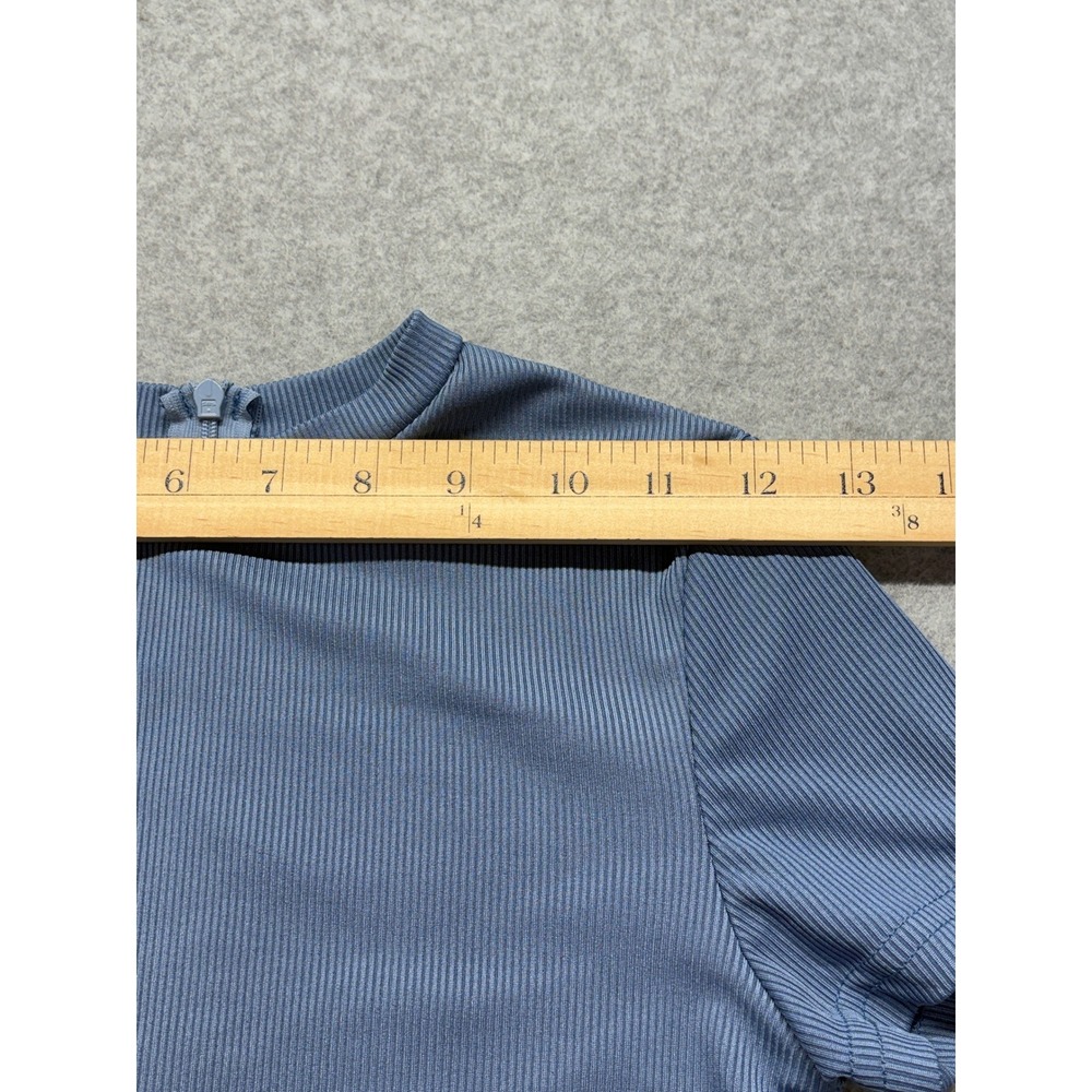 Ribbed Mock Neck Short Sleeve Romper Dusty Blue XS Athleisure Bodycon Jumpsuit - Picture 4 of 14